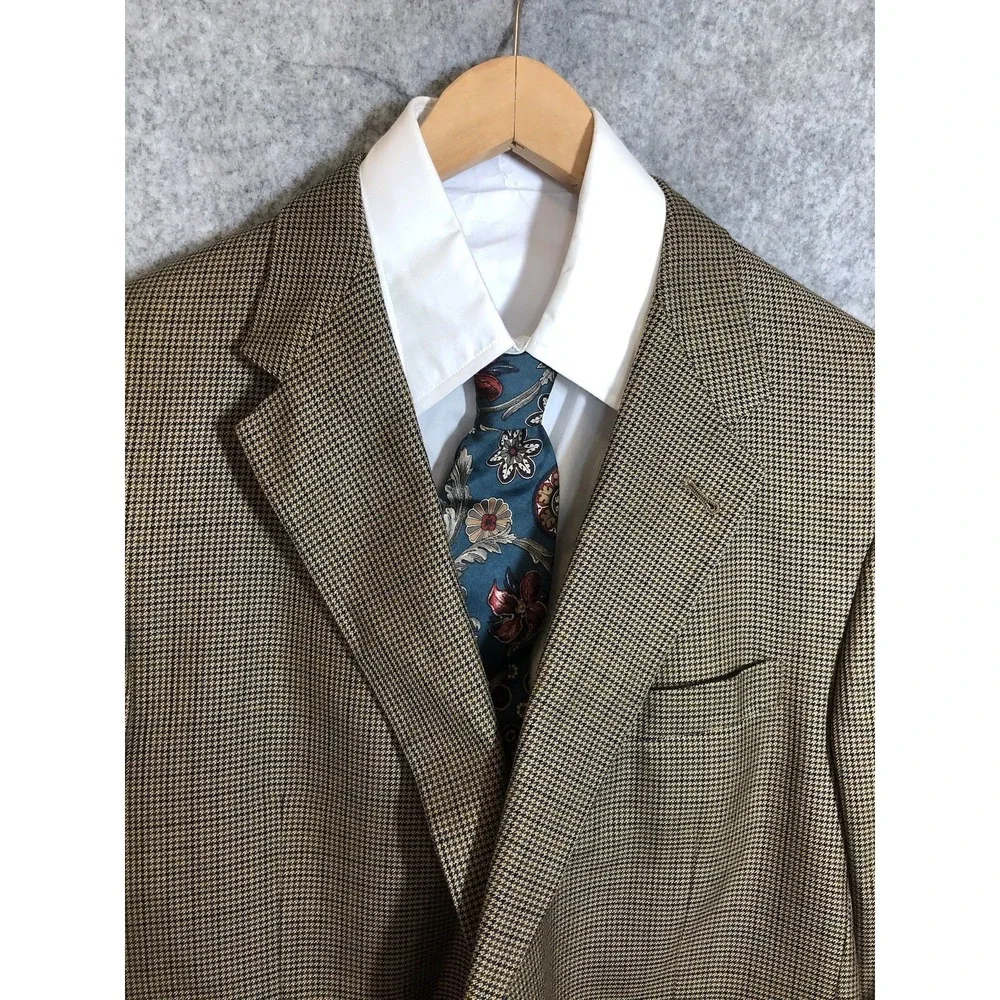 Hart Schaffner Marx Blazer Mens 46L Brown Houndstooth Wool Sport Coat Jacket USA
